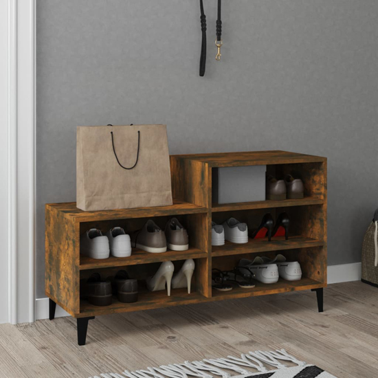 Lenoir Wooden Shoe Storage Rack With 5 Shelves In Smoked Oak