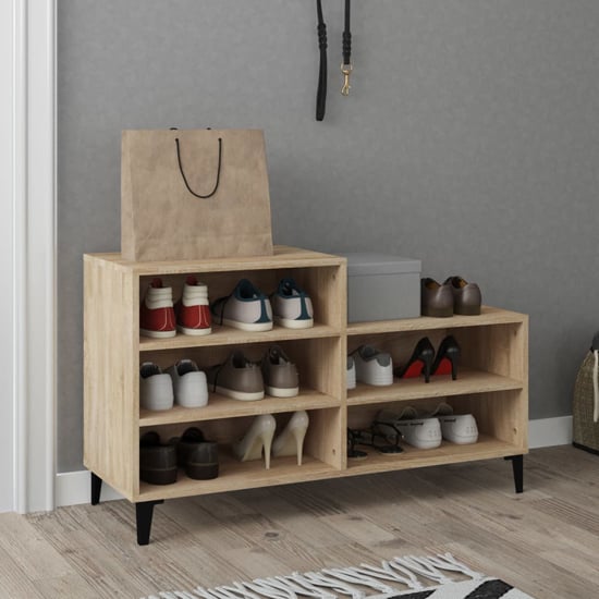 Product photograph of Lenoir Wooden Shoe Storage Rack With 5 Shelves In Sonoma Oak from Furniture in Fashion
