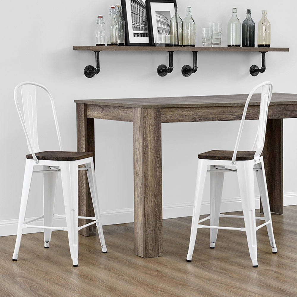 Lenox White Metal Counter Bar Stools in Pair