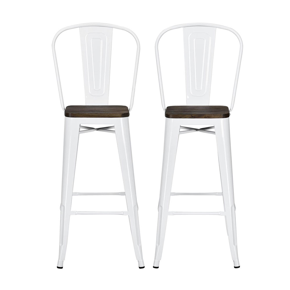 Lenox White Metal Counter Bar Stools in Pair