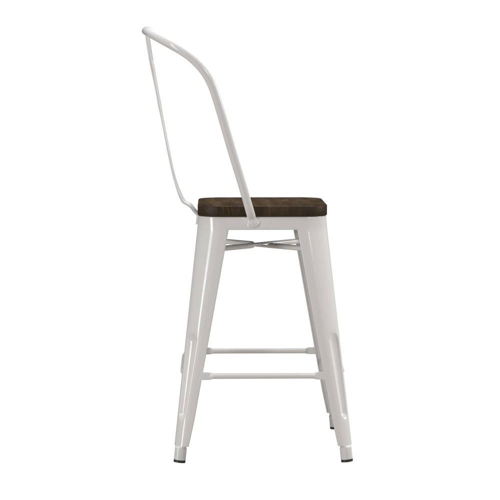 Lenox White Metal Counter Bar Stools in Pair