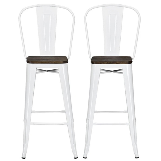 Lenox Wooden Bar Stools With White Gun Frame In Pair