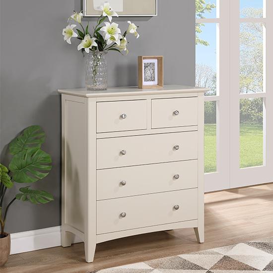 Product photograph of Lenox Wooden Chest Of 5 Drawers In Ivory from Furniture in Fashion