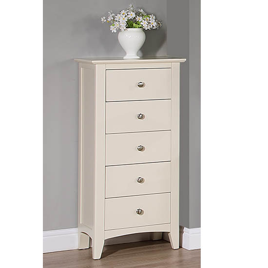 Lenox Wooden Chest Of 5 Drawers Narrow In Ivory