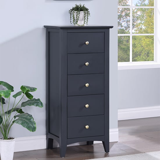 Product photograph of Lenox Wooden Chest Of 5 Drawers Narrow In Off Black from Furniture in Fashion