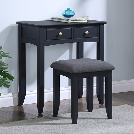 Lenox Wooden Dressing Table With Stool In Off Black