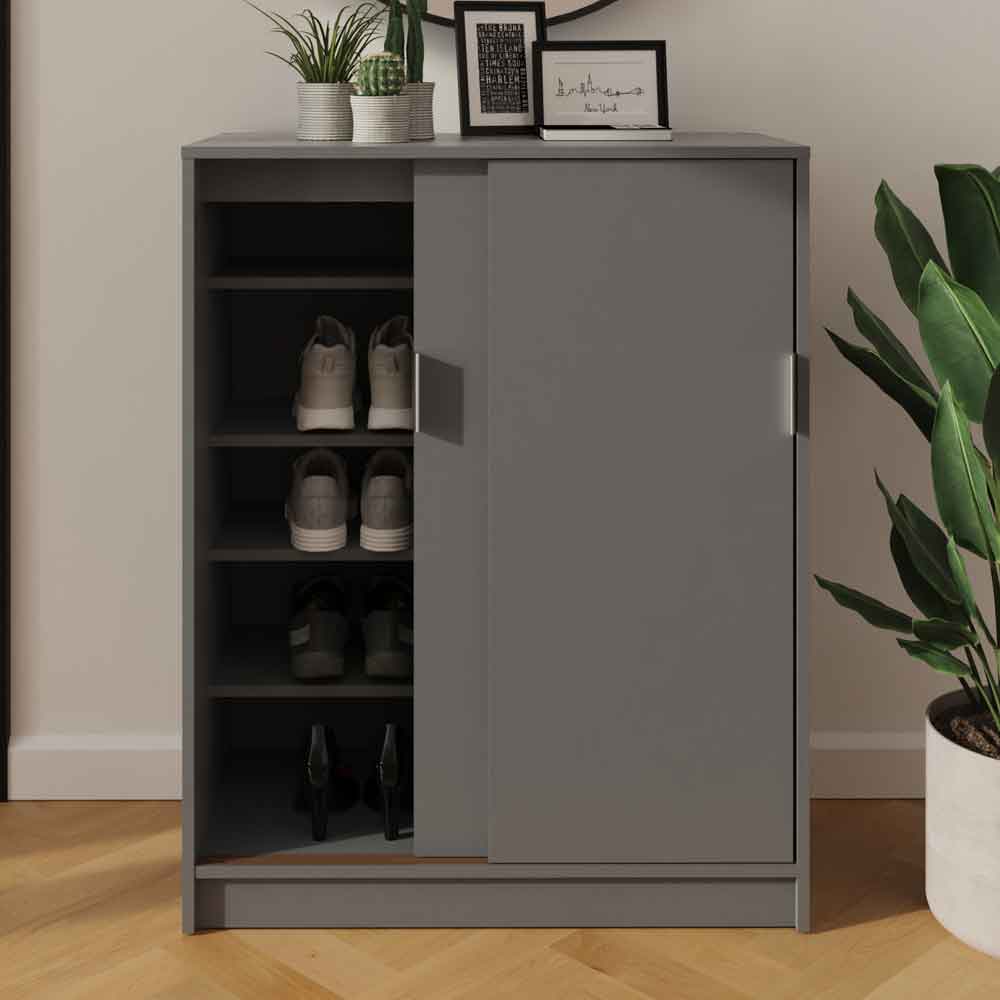 Lenox Wooden Shoe Storage Cabinet with 2 Doors in Grey