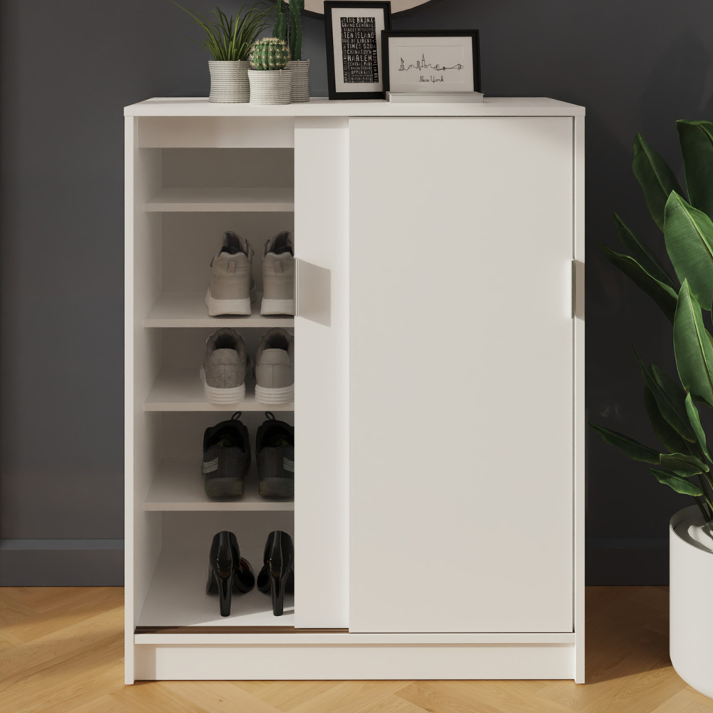 Lenox Wooden Shoe Storage Cabinet With 2 Sliding Doors In White