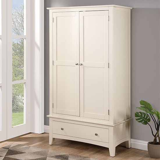 Lenox Wooden Wardrobe With 2 Doors 1 Drawer In Ivory
