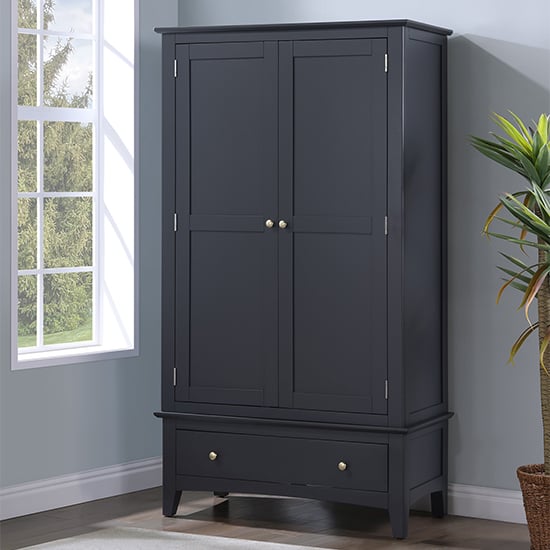 Product photograph of Lenox Wooden Wardrobe With 2 Doors 1 Drawer In Off Black from Furniture in Fashion