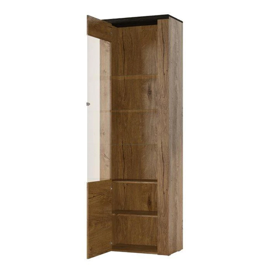Leon Wooden Display Cabinet Tall With 1 Doors In Satin Oak