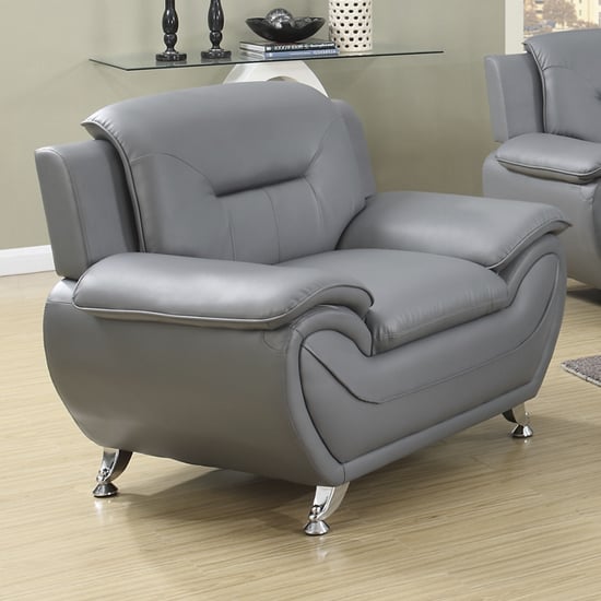 Product photograph of Leon Faux Leather 1 Seater Sofa In Grey from Furniture in Fashion