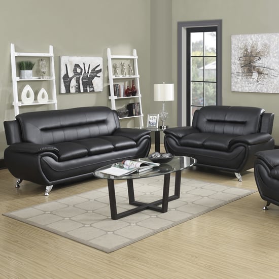 Leon Faux Leather 3+2 Seater Sofa Set In Black