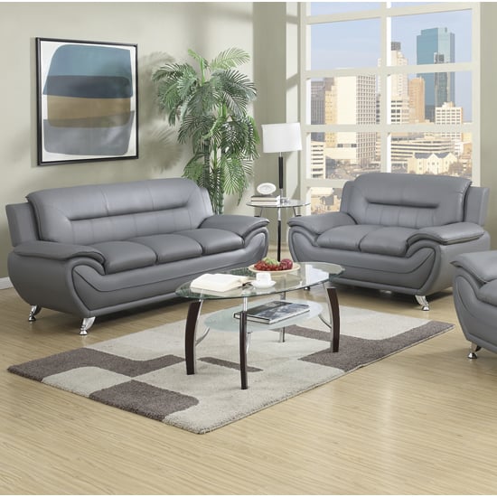 Leon Faux Leather 3+2 Seater Sofa Set In Grey