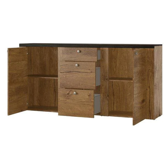 Leon Wooden Sideboard With 2 Doors 3 Drawers In Satin Oak