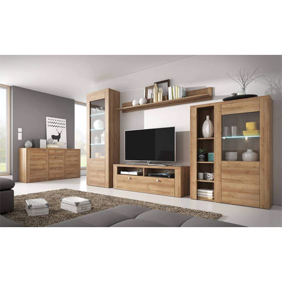 Leon Wooden TV Stand With 1 Door In Riviera Oak