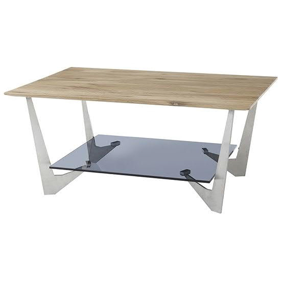Leon Wooden Coffee Table In Natural Oak And Grey Glass Base Furniture