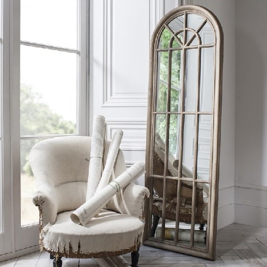 Leona Floor Mirror In Weathered With Panelled Window Style