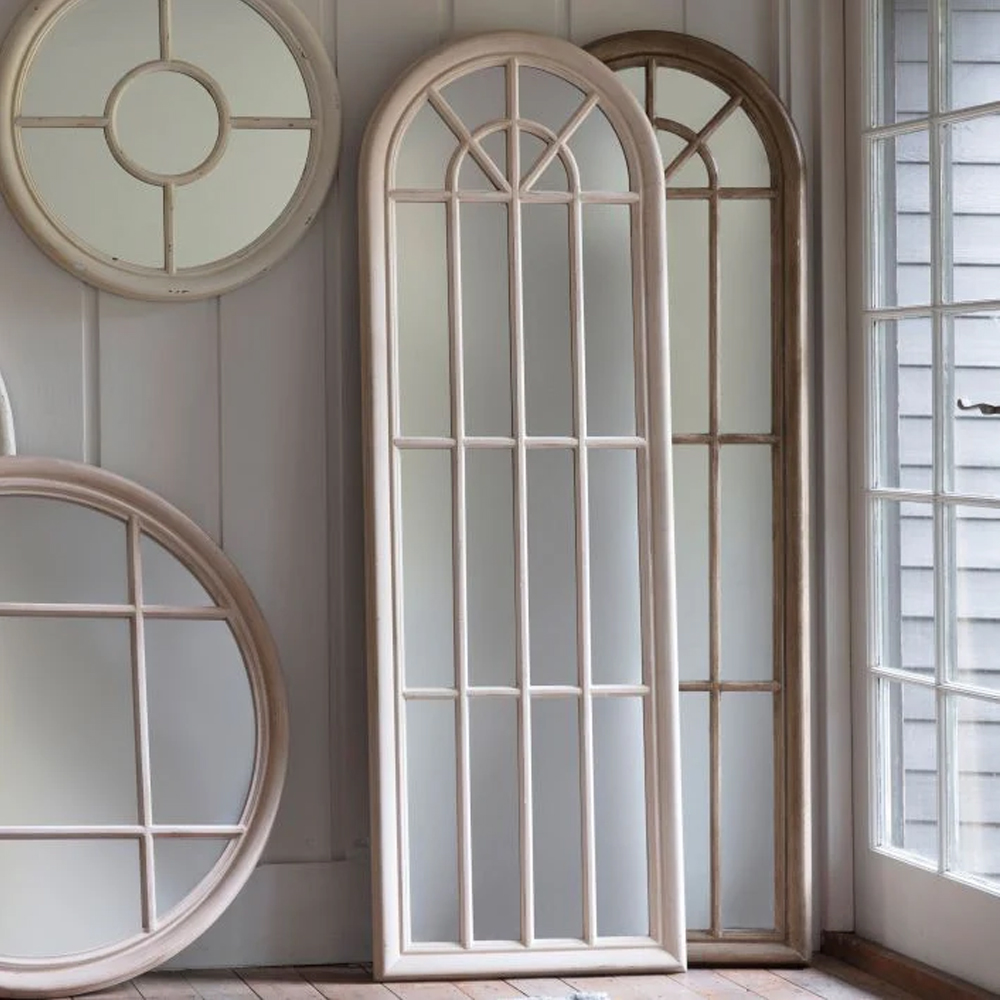 Leona Panelled Window Style Wall Mirror In Antique White