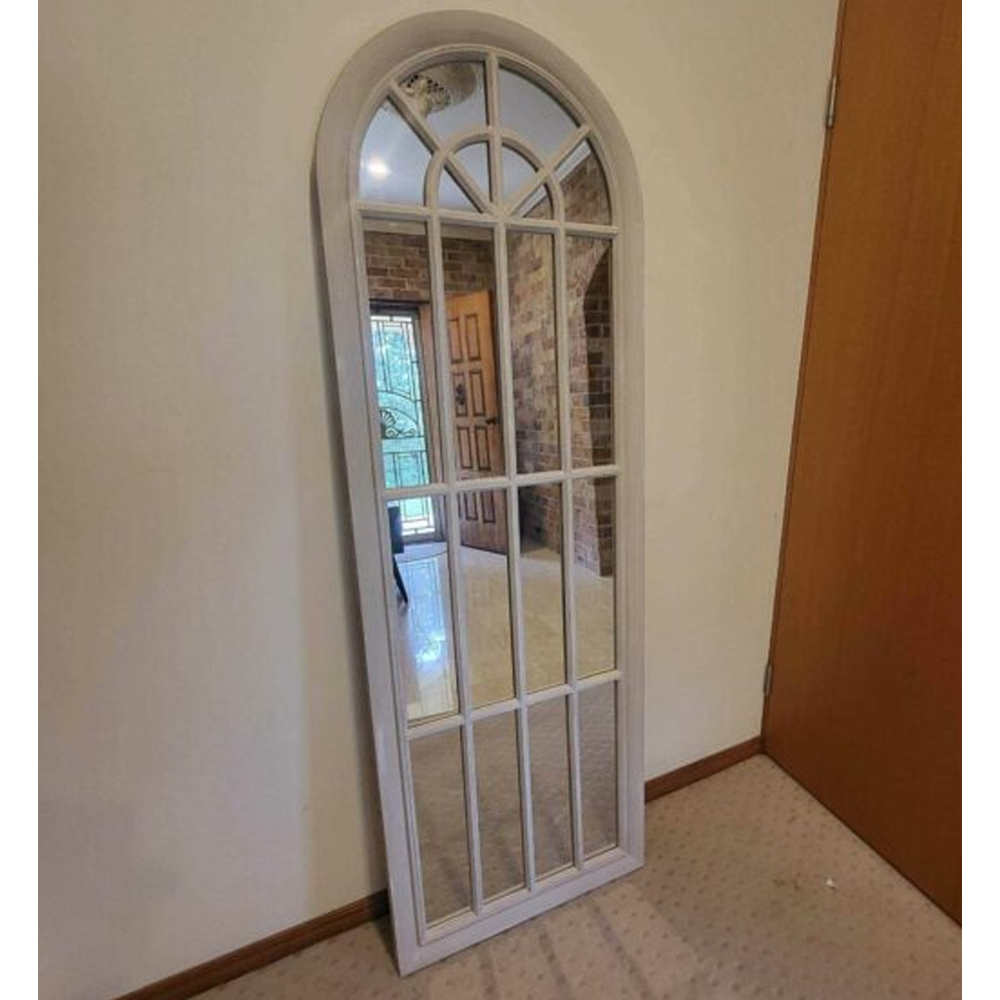 Leona Panelled Window Style Wall Mirror In Antique White