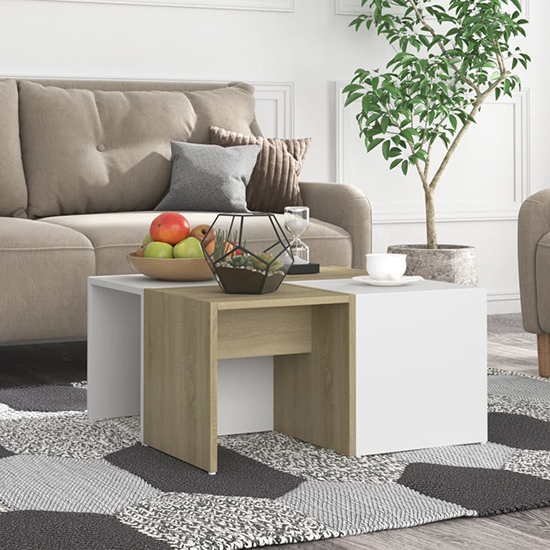 Read more about Leonia square wooden coffee tables in white and sonoma oak