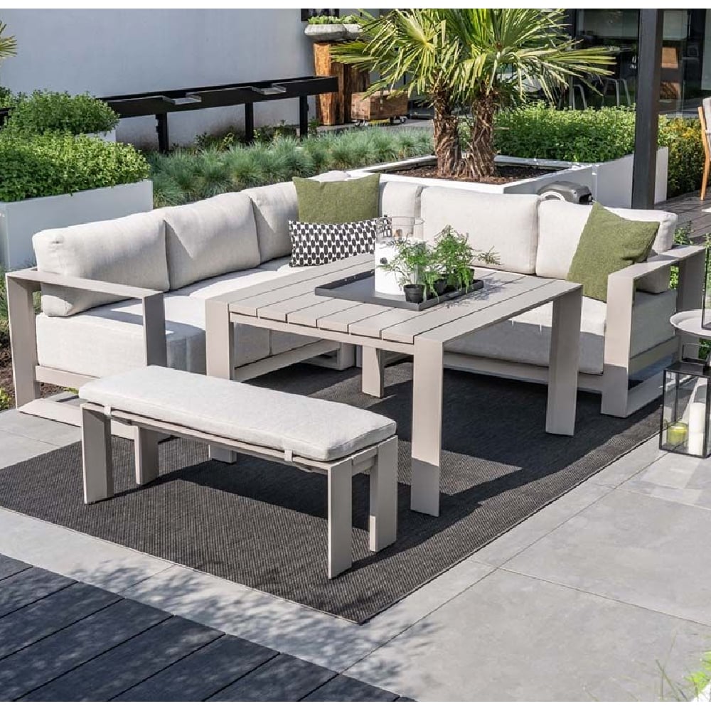 Leonidas Aluminium Corner Garden Dining Set In Taupe