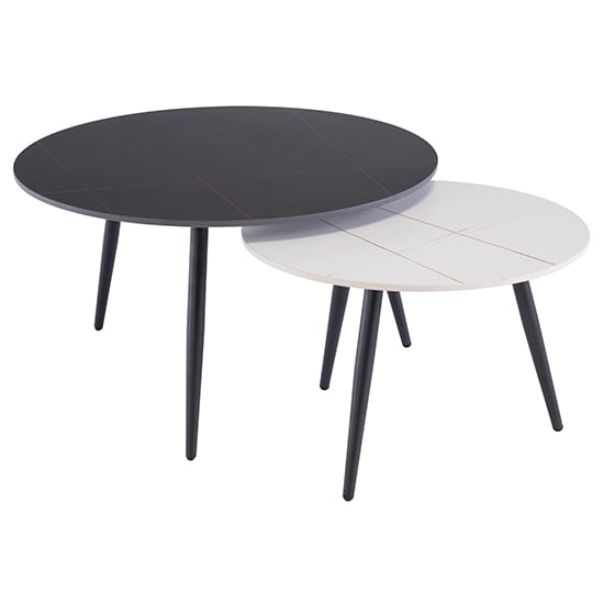 Lerato Round Set Of 2 Marble Coffee Tables In Black And White