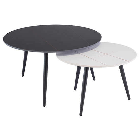 Lerato Round Set Of 2 Marble Coffee Tables In Black And White thumbnail