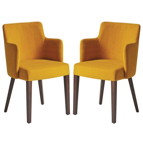 Lergs Curved Back Nordic Gold Velvet Armchairs In Pair