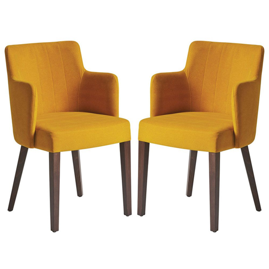Read more about Lergs curved back nordic gold velvet armchairs in pair