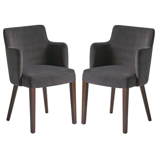Read more about Lergs curved back nordic dark grey velvet armchairs in pair