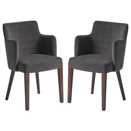 Read more about Lergs curved back nordic dark grey velvet armchairs in pair