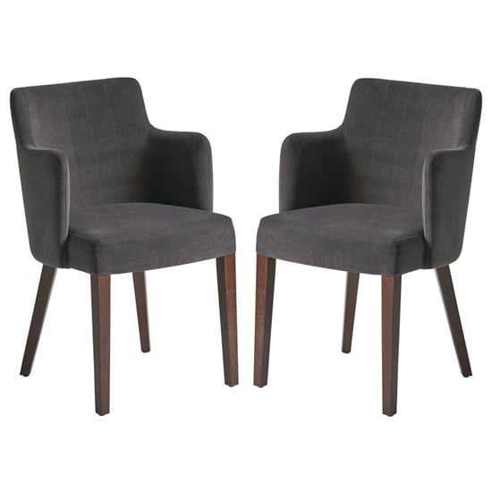 Lergs Curved Back Nordic Dark Grey Velvet Armchairs In Pair