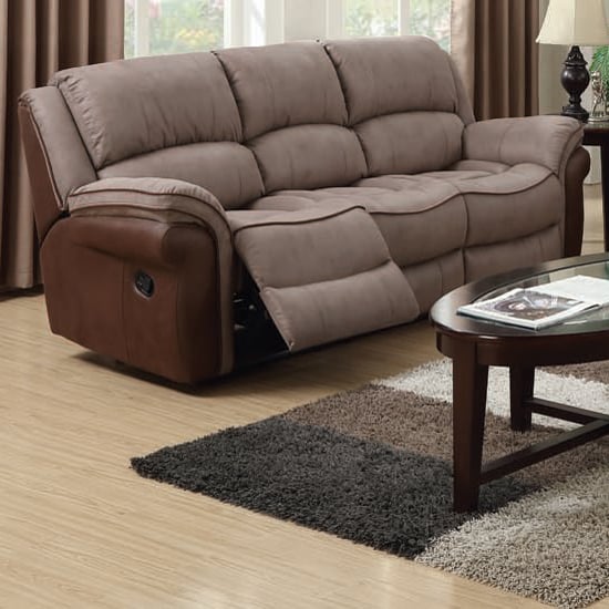Product photograph of Lerna Fusion Fabric 3 Seater Sofa In Taupe And Tan from Furniture in Fashion
