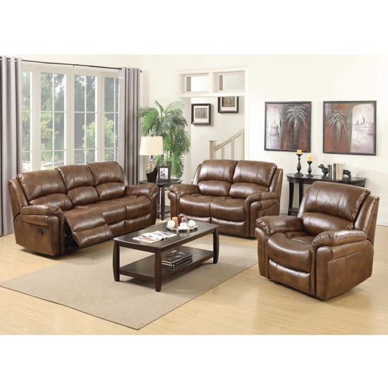 Photo of Lerna leather 3 seater sofa and 2 seater sofa suite in tan