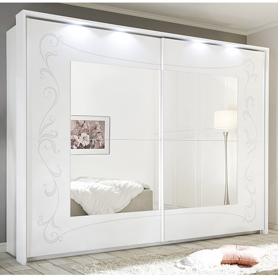 Photo of Lerso led mirrored sliding door wardrobe in serigraphed white