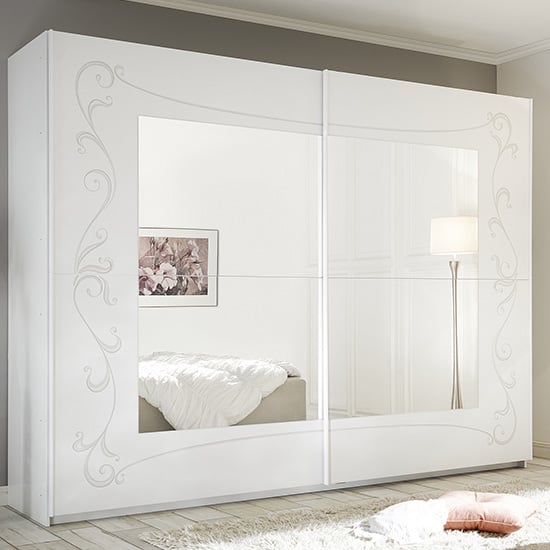 Photo of Lerso mirrored sliding door wardrobe in serigraphed white