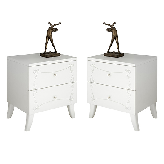 Lerso Serigraphed White Wooden Nightstands In Pair Furniture In Fashion