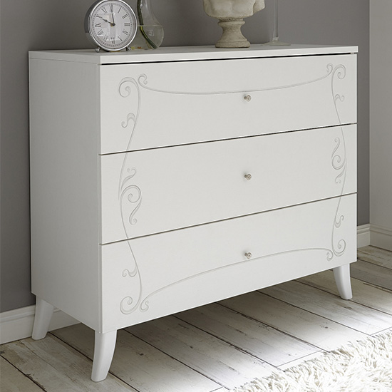 Lerso Wooden Chest Of Drawers In Serigraphed White thumbnail