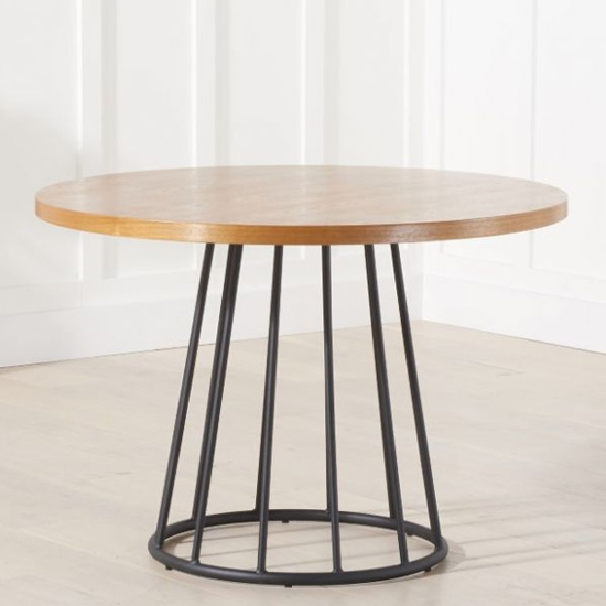 Latah Wooden Dining Table With Metal Base In Ash Veneer_2