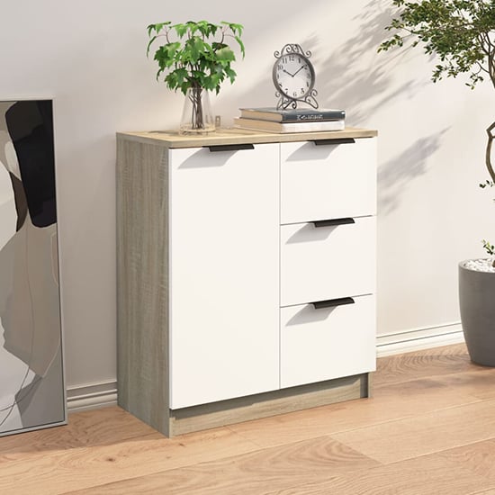 Leslie Sideboard With 1 Door 3 Drawers In White Sonoma Oak_1