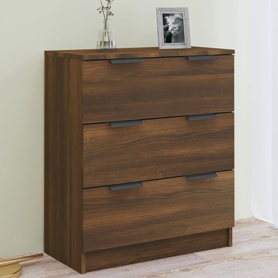 Product photograph of Leslie Wooden Chest Of 3 Drawers In Brown Oak from Furniture in Fashion