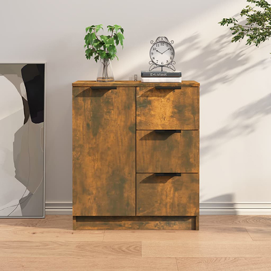Leslie Wooden Sideboard With 1 Door 3 Drawers In Smoked Oak