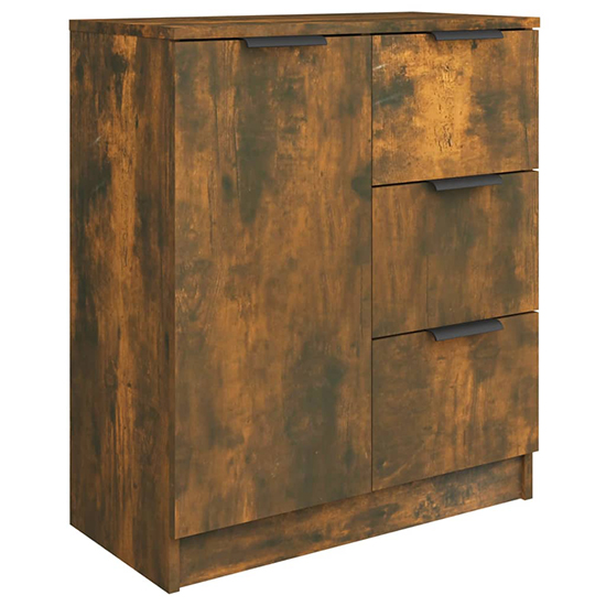 Leslie Wooden Sideboard With 1 Door 3 Drawers In Smoked Oak
