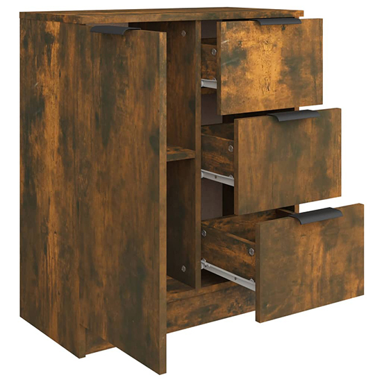 Leslie Wooden Sideboard With 1 Door 3 Drawers In Smoked Oak