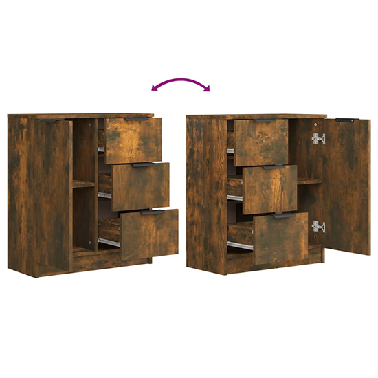 Leslie Wooden Sideboard With 1 Door 3 Drawers In Smoked Oak