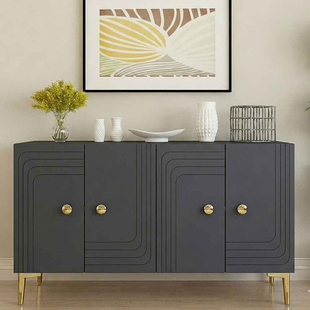 Lessi Wooden Sideboard with 4 Doors in Anthracite and Gold