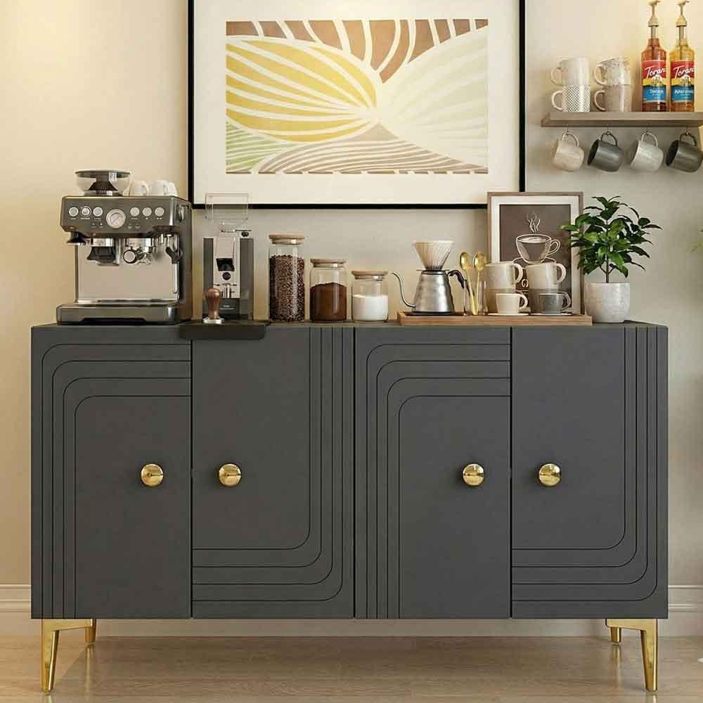 Lessi Wooden Sideboard with 4 Doors in Anthracite and Gold
