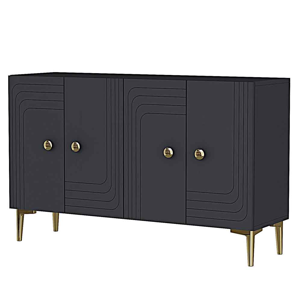 Lessi Wooden Sideboard with 4 Doors in Anthracite and Gold