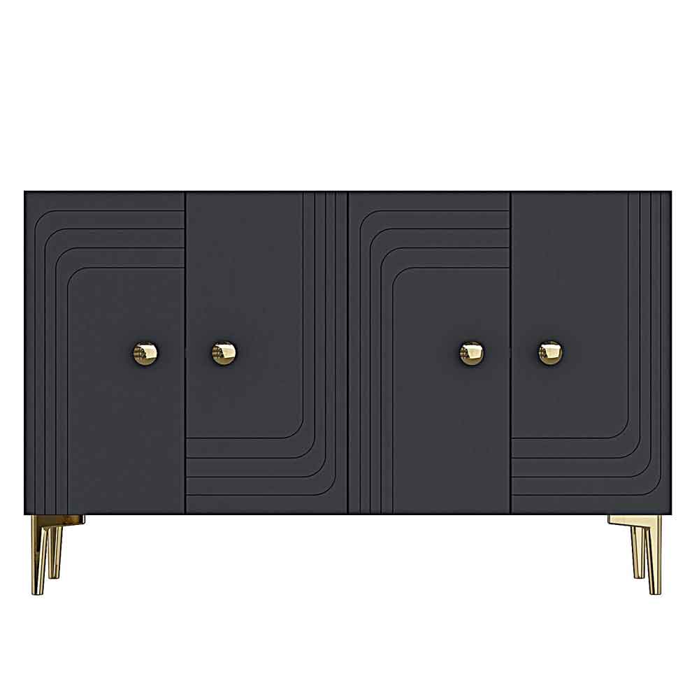 Lessi Wooden Sideboard with 4 Doors in Anthracite and Gold